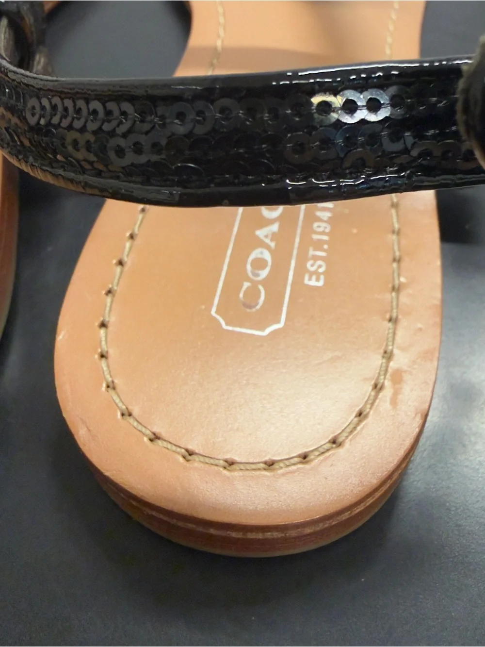 Coach Rolanda Black Leather T-Strap Sandals Size 7